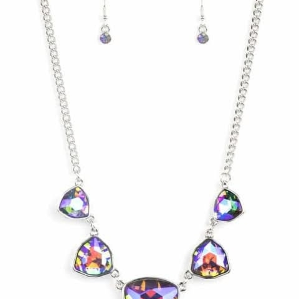 Paparazzi Silver Necklace with Iridescent Purple Stones